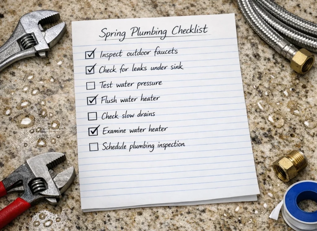 Spring AC preparation checklist on kitchen counter.