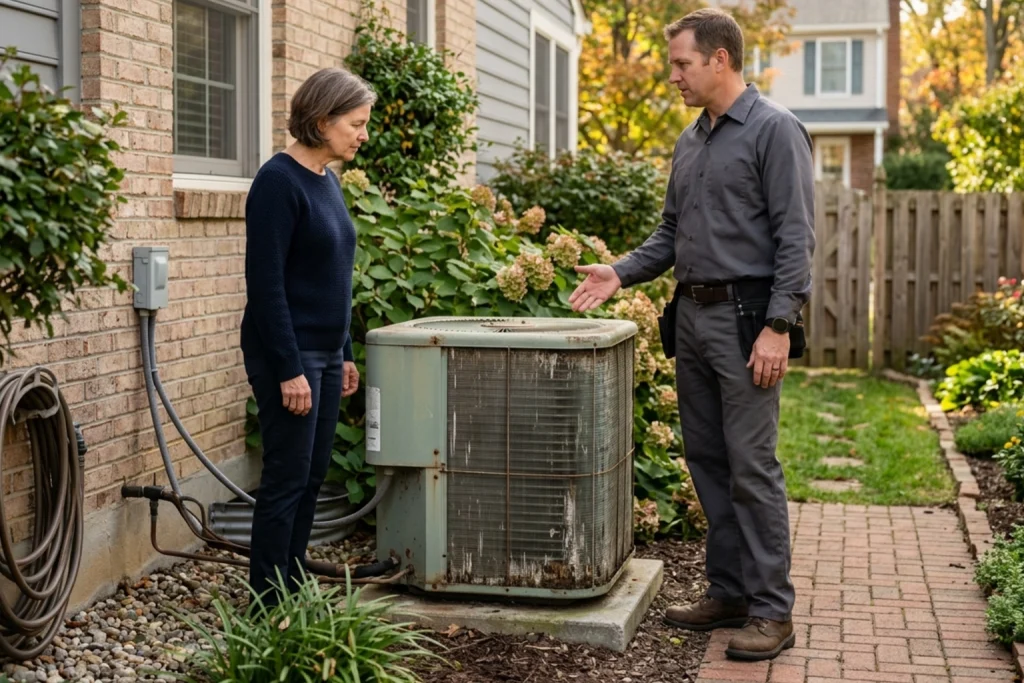 Homeowner learning when to replace older AC system