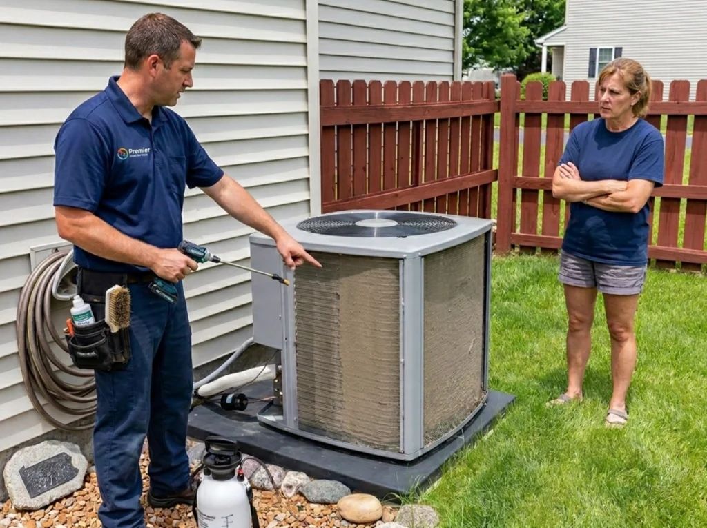 Chambersburg homeowner learning how dirty AC coils reduce airflow and efficiency
