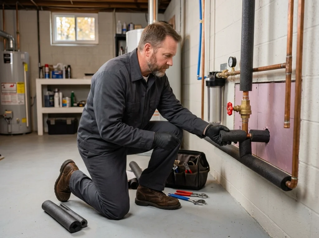 They premier plumber, winterizing the pipes in the basement.